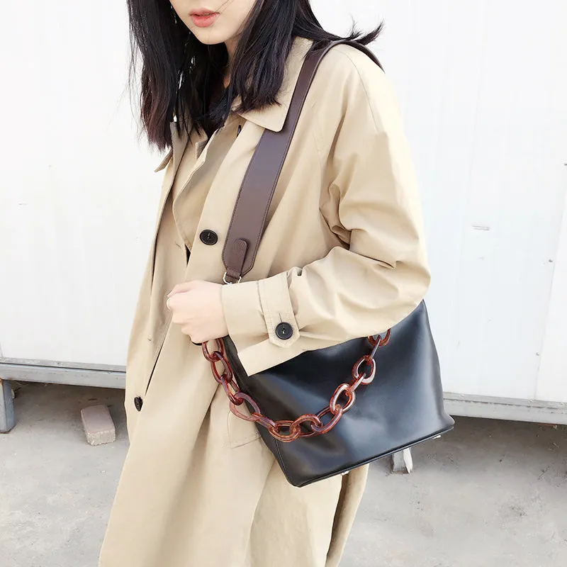 LEATHER WOMENs Black Bucket Purse SHOULDER BAG FOR WOMEN