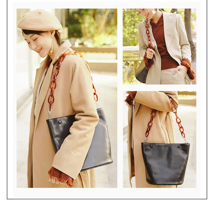 LEATHER WOMENs Black Bucket Purse SHOULDER BAG FOR WOMEN