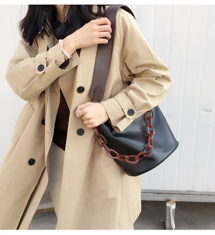 LEATHER WOMENs Black Bucket Purse SHOULDER BAG FOR WOMEN