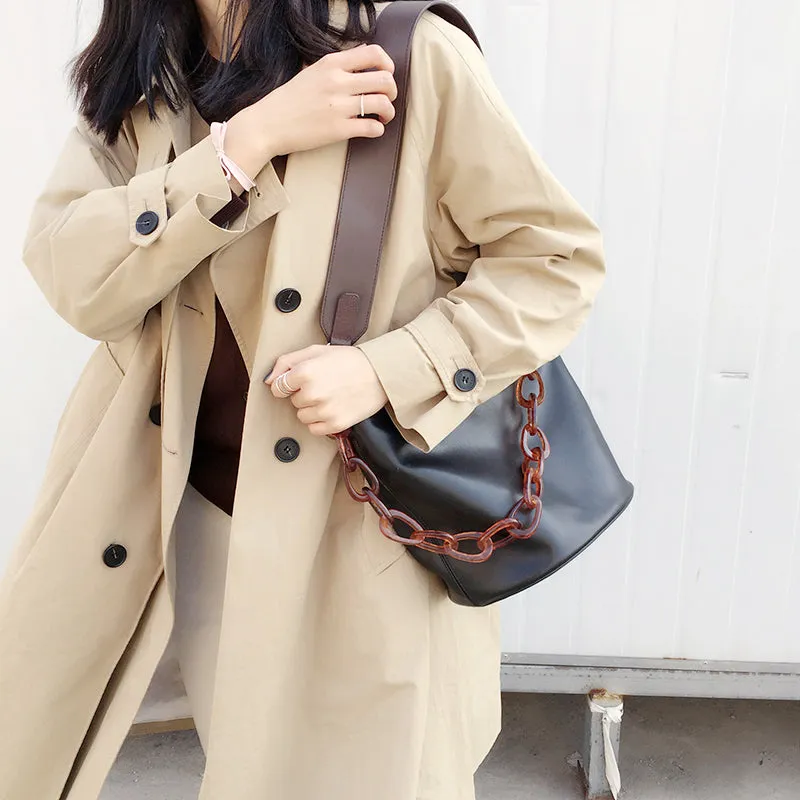 LEATHER WOMENs Black Bucket Purse SHOULDER BAG FOR WOMEN