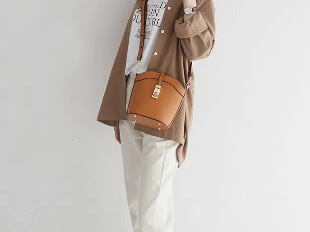 Leather Womens Stylish Mini Bucket Handbag Crossbody Purse Barrel Shoulder Bag for Women