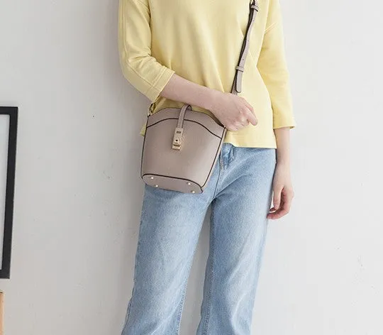 Leather Womens Stylish Mini Bucket Handbag Crossbody Purse Barrel Shoulder Bag for Women