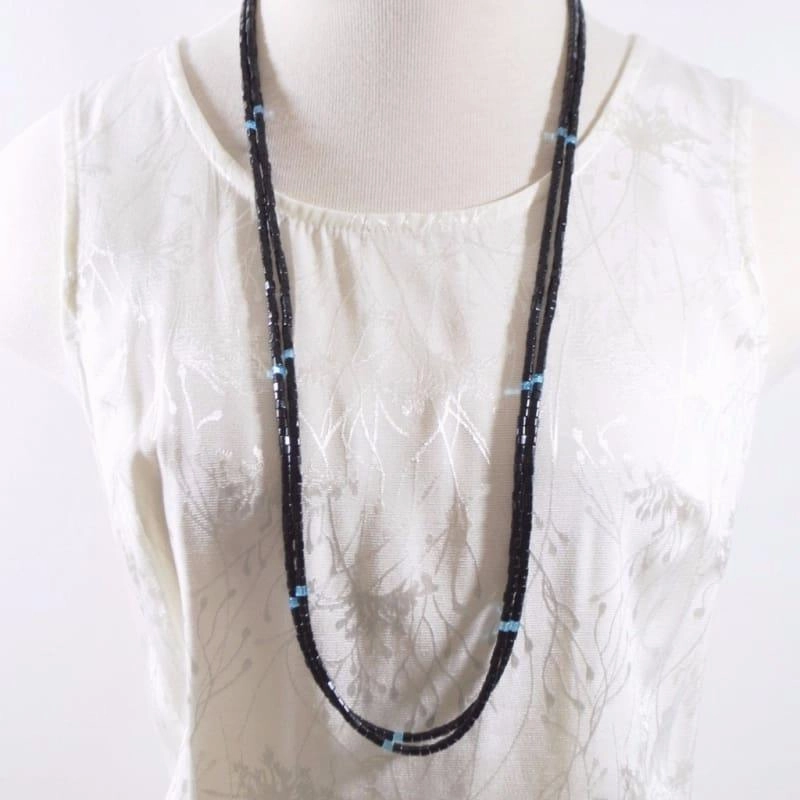 Long Black Two Strands With Blue Ascent Elegant Women's Necklace