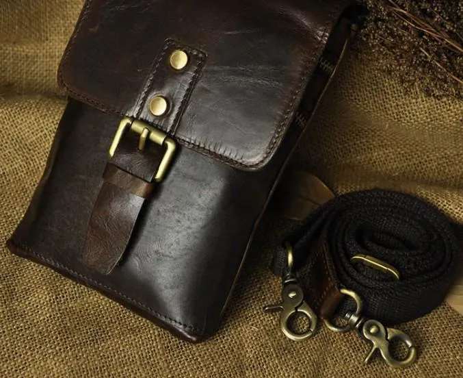 Mens Leather Small Side Bag  Waist Pouch COURIER BAG Holster Belt Case Belt Pouch for Men