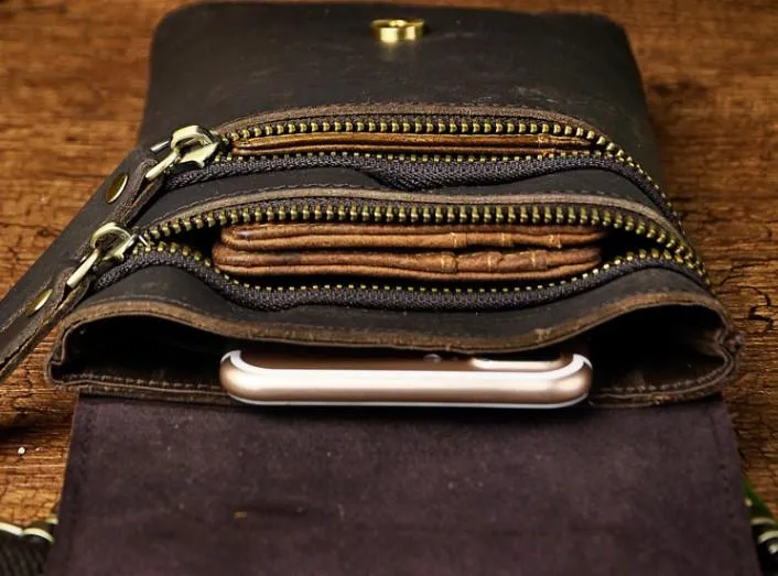 Mens Leather Small Side Bag  Waist Pouch COURIER BAG Holster Belt Case Belt Pouch for Men