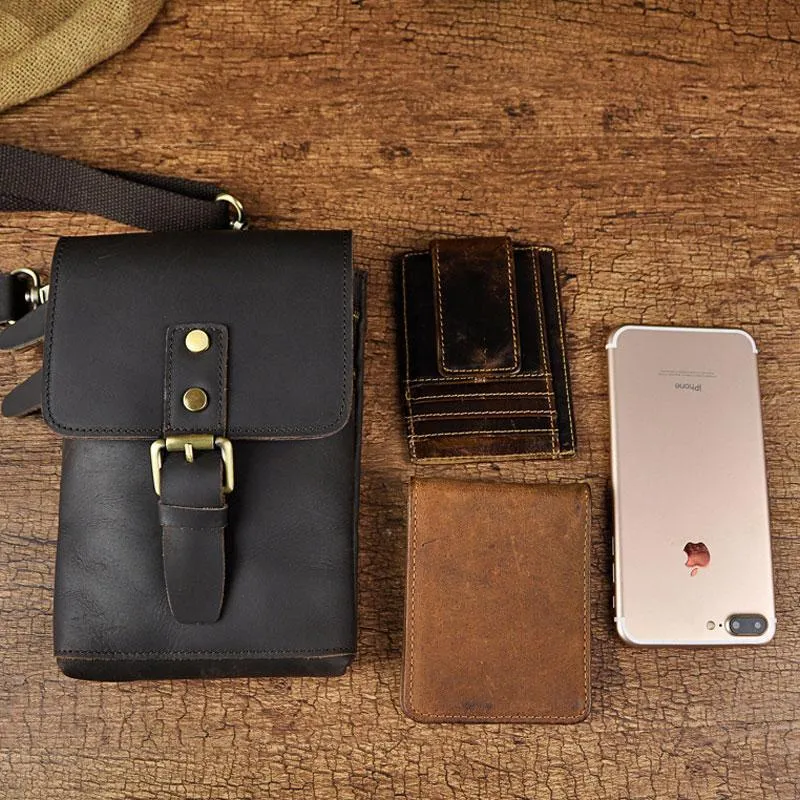 Mens Leather Small Side Bag  Waist Pouch COURIER BAG Holster Belt Case Belt Pouch for Men