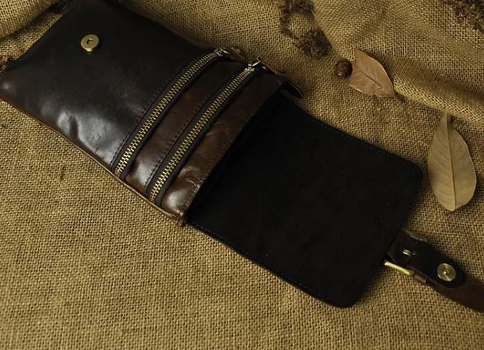 Mens Leather Small Side Bag  Waist Pouch COURIER BAG Holster Belt Case Belt Pouch for Men