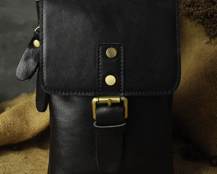 Mens Leather Small Side Bag  Waist Pouch COURIER BAG Holster Belt Case Belt Pouch for Men