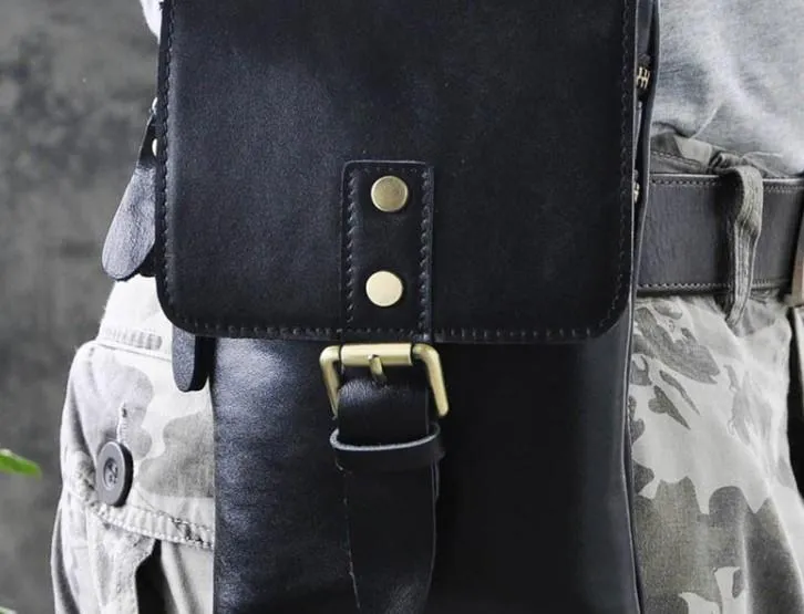 Mens Leather Small Side Bag  Waist Pouch COURIER BAG Holster Belt Case Belt Pouch for Men