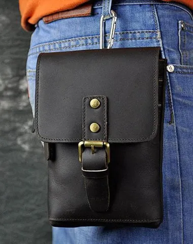 Mens Leather Small Side Bag  Waist Pouch COURIER BAG Holster Belt Case Belt Pouch for Men