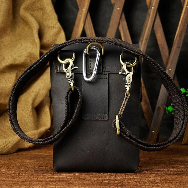 Mens Leather Small Side Bag  Waist Pouch COURIER BAG Holster Belt Case Belt Pouch for Men