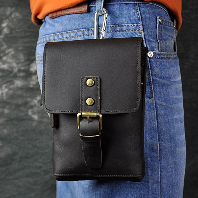 Mens Leather Small Side Bag  Waist Pouch COURIER BAG Holster Belt Case Belt Pouch for Men