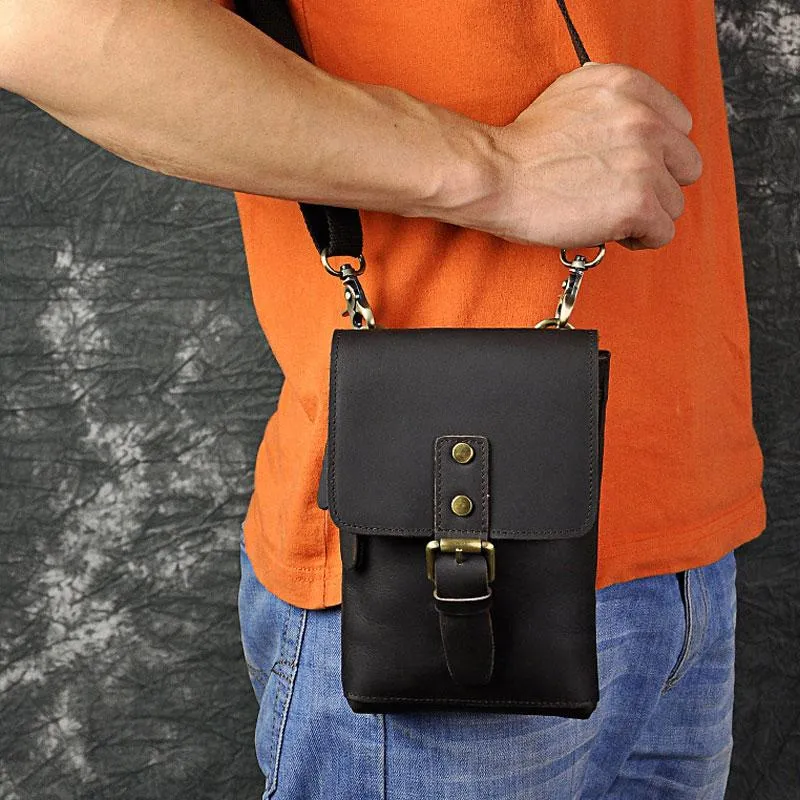 Mens Leather Small Side Bag  Waist Pouch COURIER BAG Holster Belt Case Belt Pouch for Men