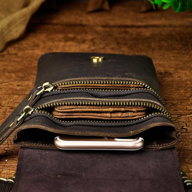 Mens Leather Small Side Bag  Waist Pouch COURIER BAG Holster Belt Case Belt Pouch for Men