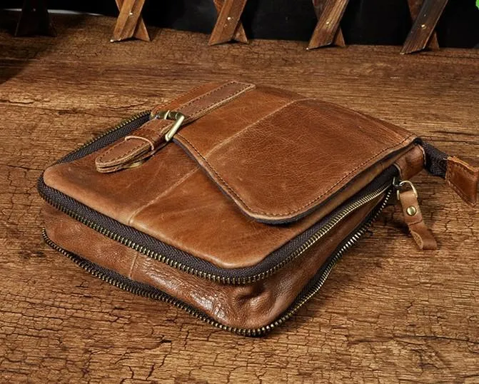 Mens Leather Small Side Bags COURIER BAG Waist Pouch Holster Belt Case Belt Pouch for Men