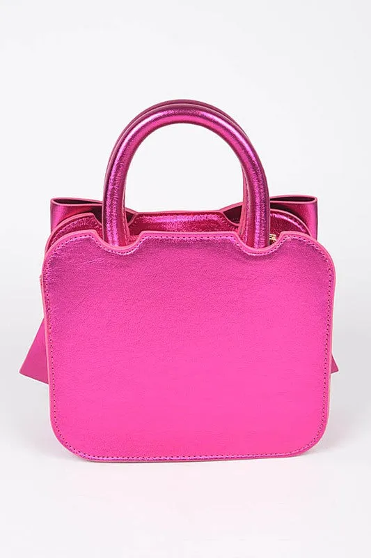 Metallic Bow Tie Top Handle Swing Bag