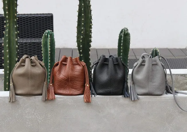 Mini LEATHER WOMEN Barrel Bag Small Bucket Purse SHOULDER Purses FOR WOMEN