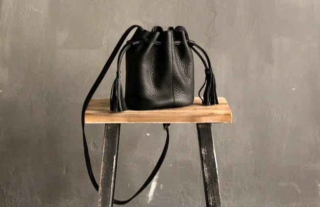 Mini LEATHER WOMEN Barrel Bag Small Bucket Purse SHOULDER Purses FOR WOMEN
