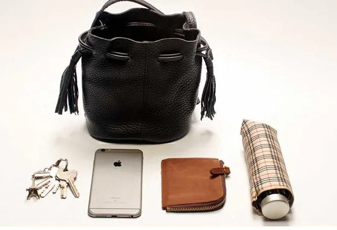 Mini LEATHER WOMEN Barrel Bag Small Bucket Purse SHOULDER Purses FOR WOMEN
