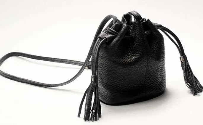 Mini LEATHER WOMEN Barrel Bag Small Bucket Purse SHOULDER Purses FOR WOMEN
