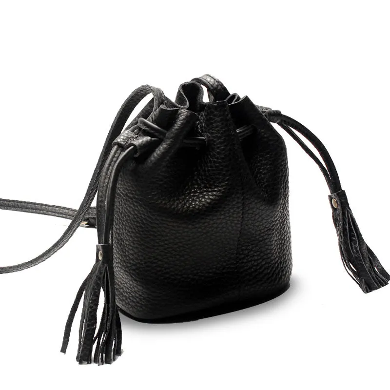 Mini LEATHER WOMEN Barrel Bag Small Bucket Purse SHOULDER Purses FOR WOMEN
