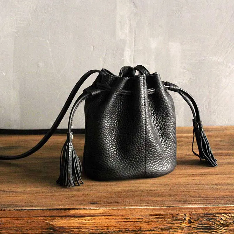 Mini LEATHER WOMEN Barrel Bag Small Bucket Purse SHOULDER Purses FOR WOMEN