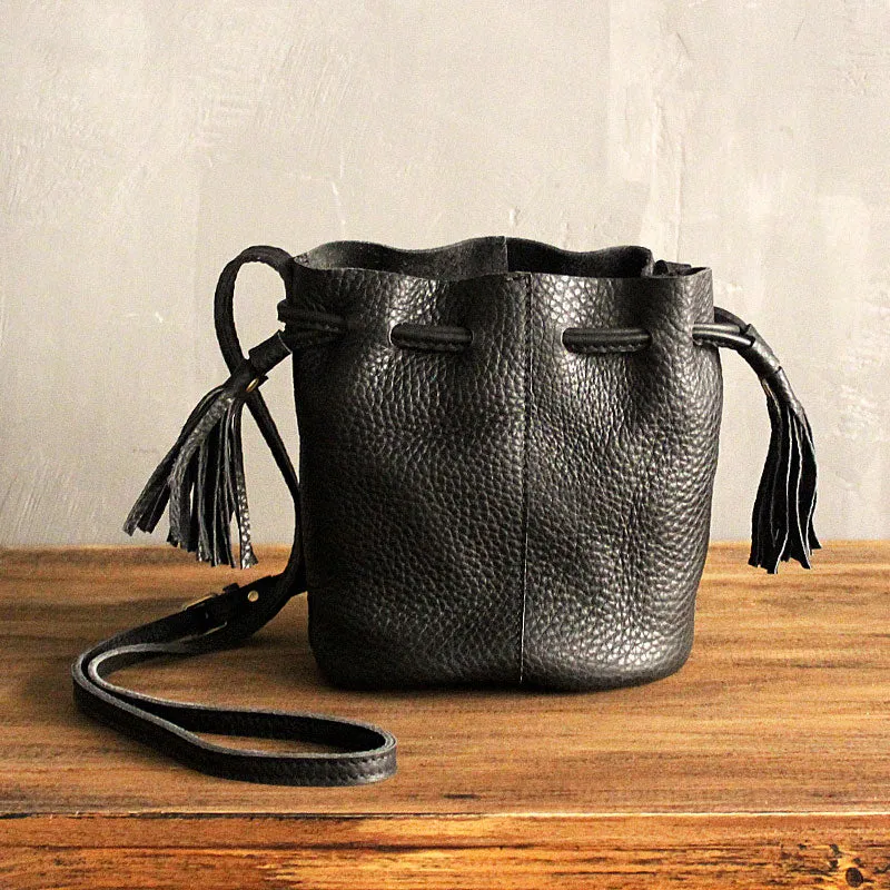 Mini LEATHER WOMEN Barrel Bag Small Bucket Purse SHOULDER Purses FOR WOMEN