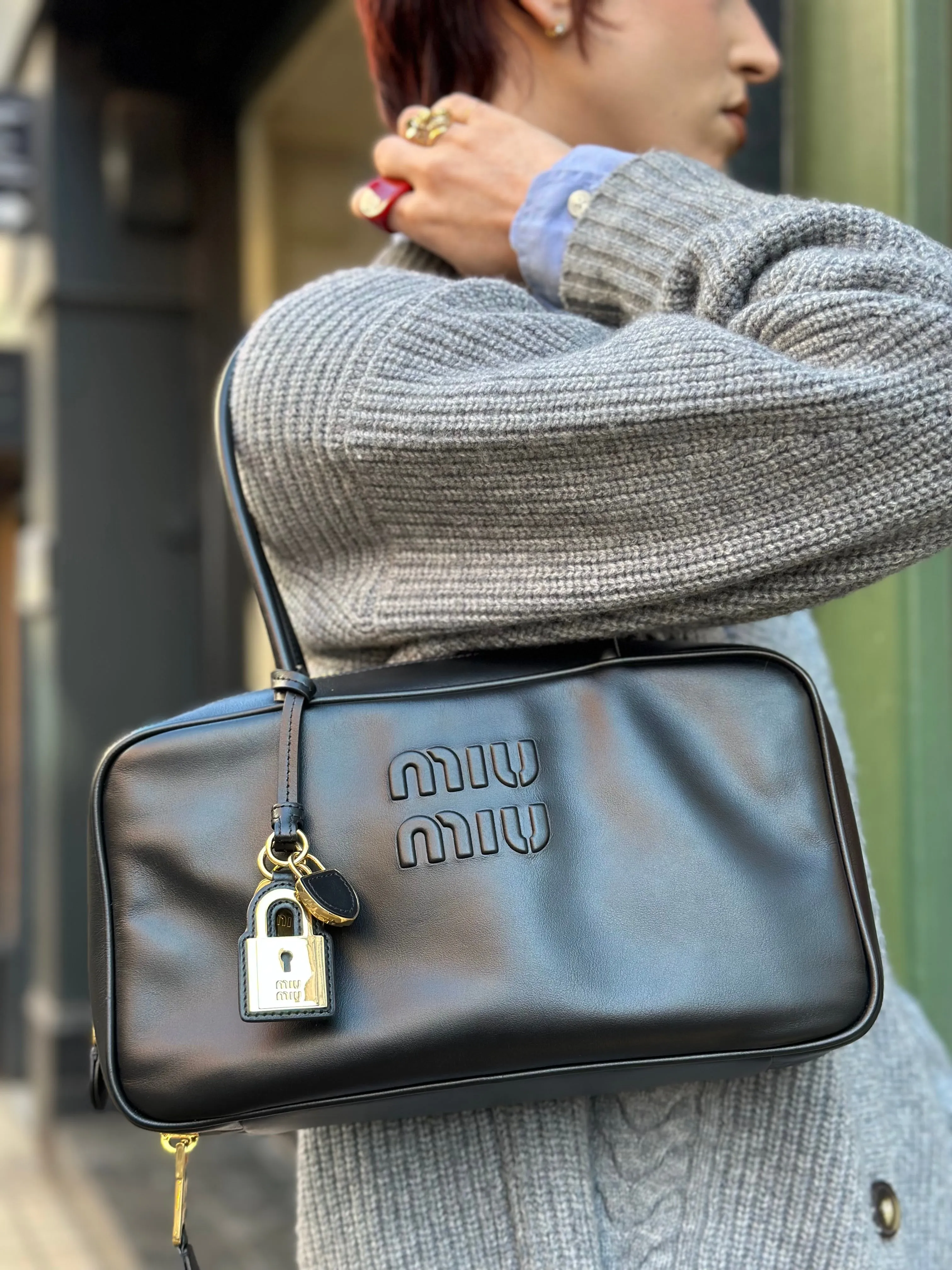 MiuMiu Black Leather "Beau" Shoulder Bag