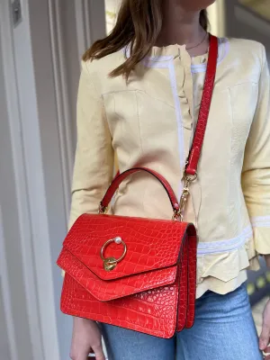 Mulberry Red Croc Print Leather ??Harlow?? Satchel