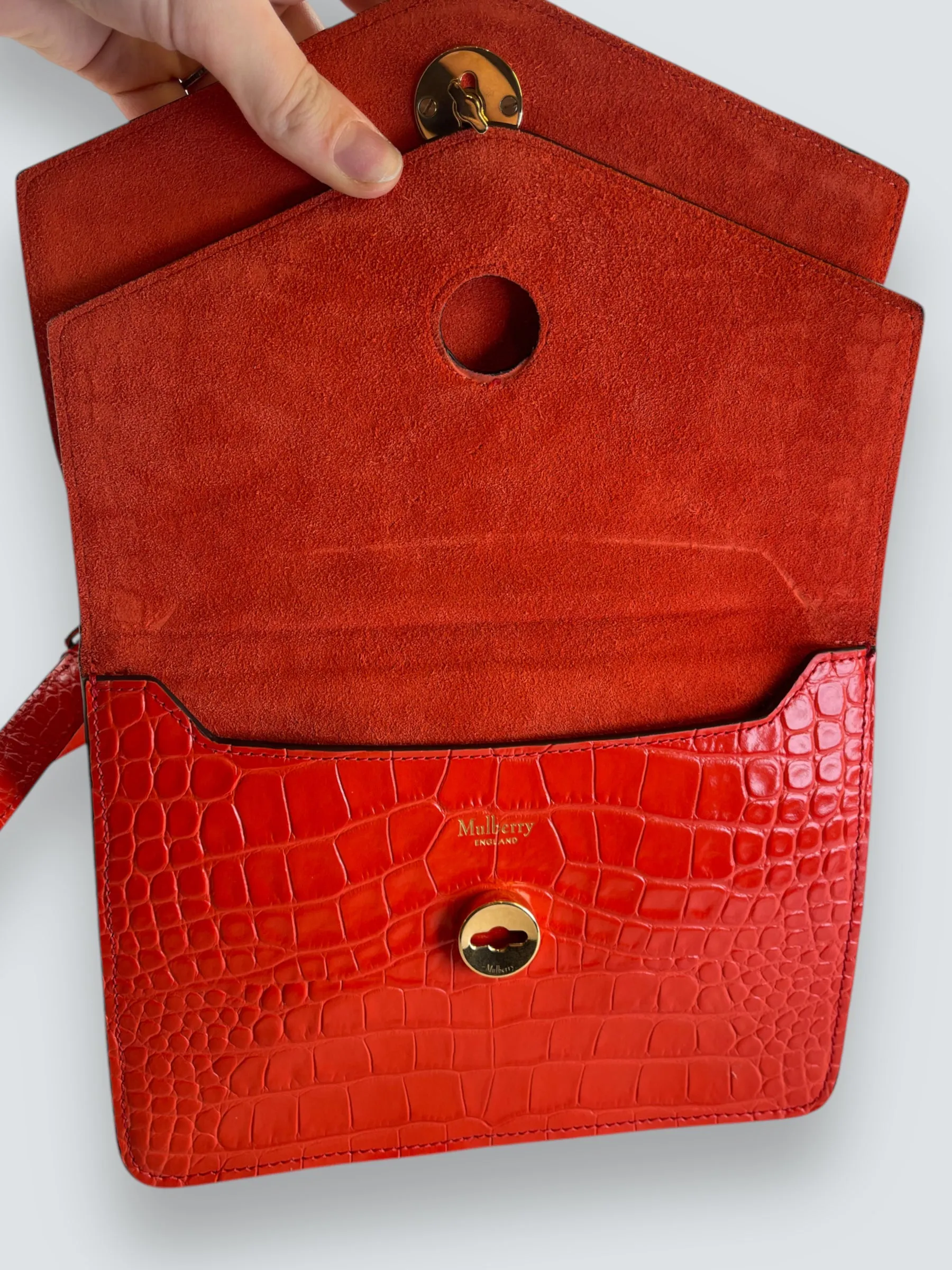 Mulberry Red Croc Print Leather ??Harlow?? Satchel