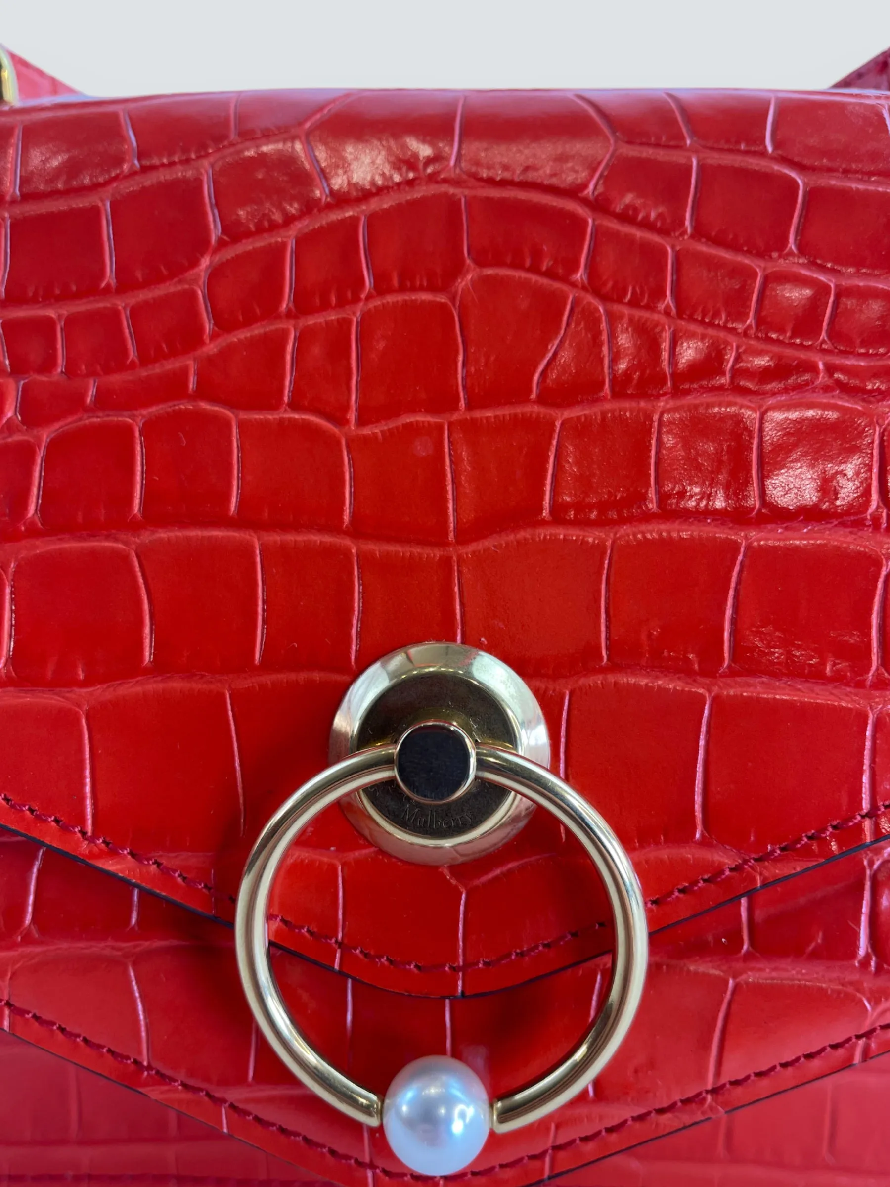 Mulberry Red Croc Print Leather ??Harlow?? Satchel