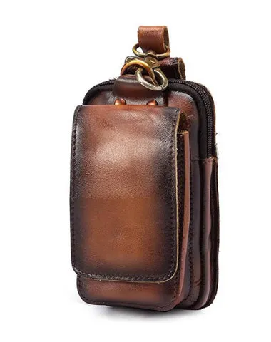 Oiled Brown Leather Cell Phone Retro Belt Pouch for Men Waist Bags BELT BAG For Men