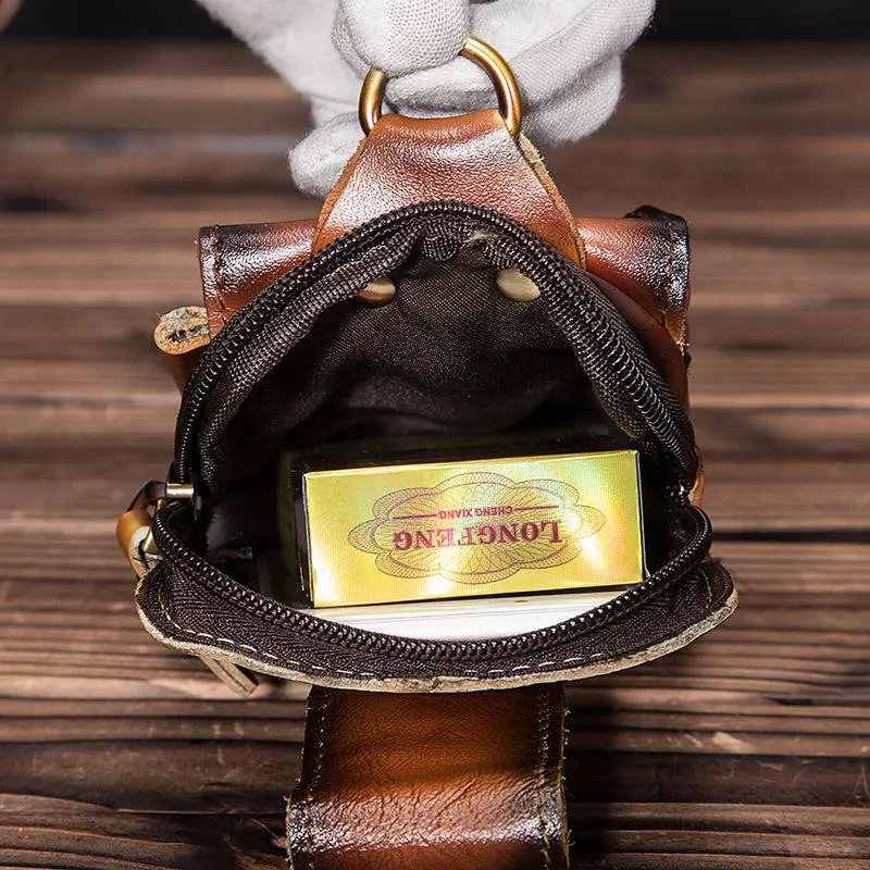 Oiled Brown Leather Cell Phone Retro Belt Pouch for Men Waist Bags BELT BAG For Men