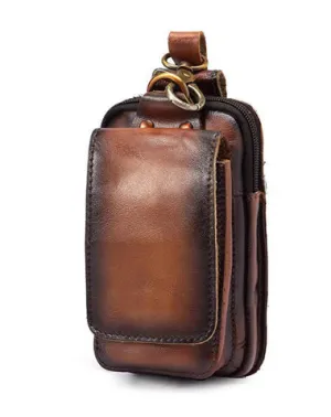 Oiled Brown Leather Cell Phone Retro Belt Pouch for Men Waist Bags BELT BAG For Men