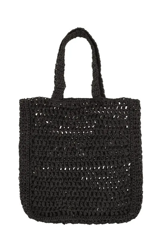 PARIS Embroidered Straw Tote Bag