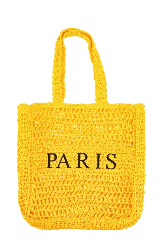 PARIS Embroidered Straw Tote Bag