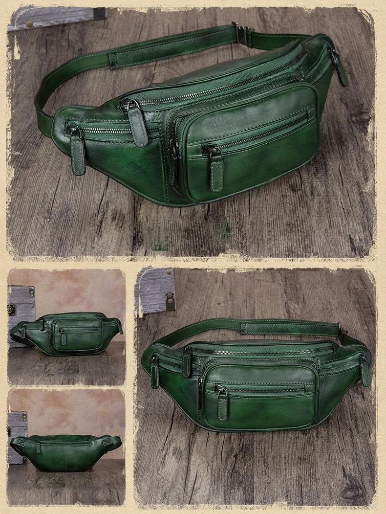 Red Leather Womens Fanny Pack Hip Belt Bags Brown Waist Bag Hip Bag Bum Bag for Women