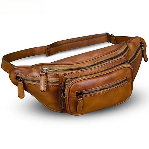 Red Leather Womens Fanny Pack Hip Belt Bags Brown Waist Bag Hip Bag Bum Bag for Women