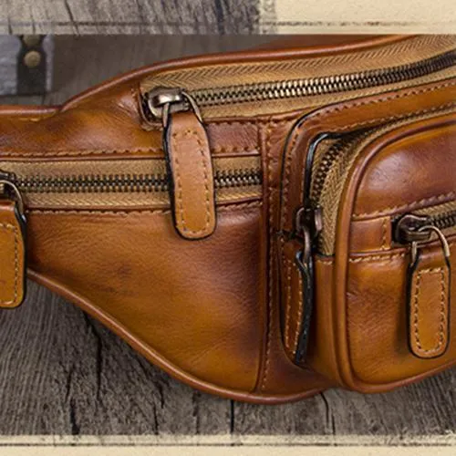 Red Leather Womens Fanny Pack Hip Belt Bags Brown Waist Bag Hip Bag Bum Bag for Women