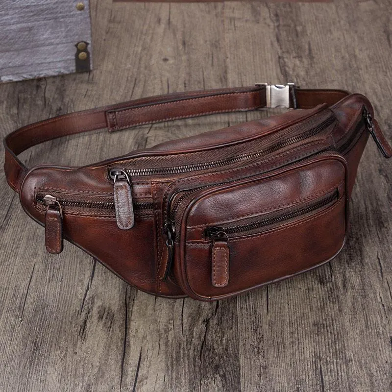 Red Leather Womens Fanny Pack Hip Belt Bags Brown Waist Bag Hip Bag Bum Bag for Women