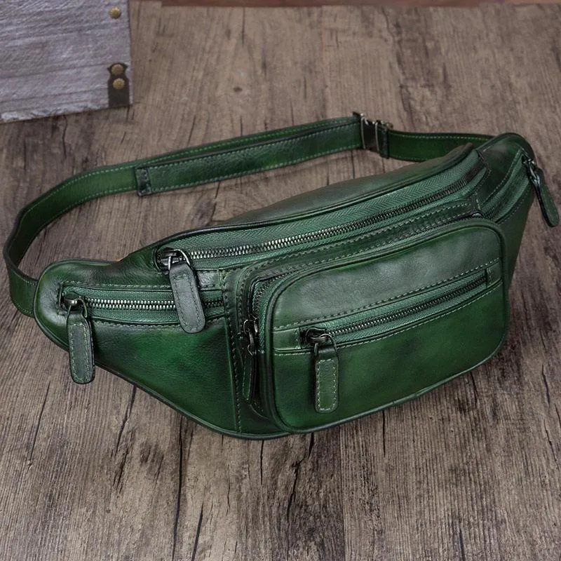 Red Leather Womens Fanny Pack Hip Belt Bags Brown Waist Bag Hip Bag Bum Bag for Women