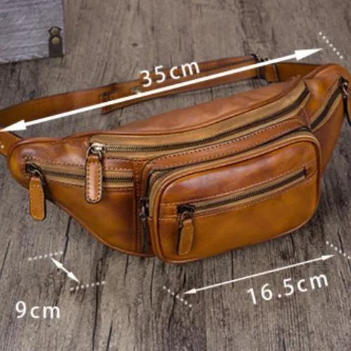 Red Leather Womens Fanny Pack Hip Belt Bags Brown Waist Bag Hip Bag Bum Bag for Women