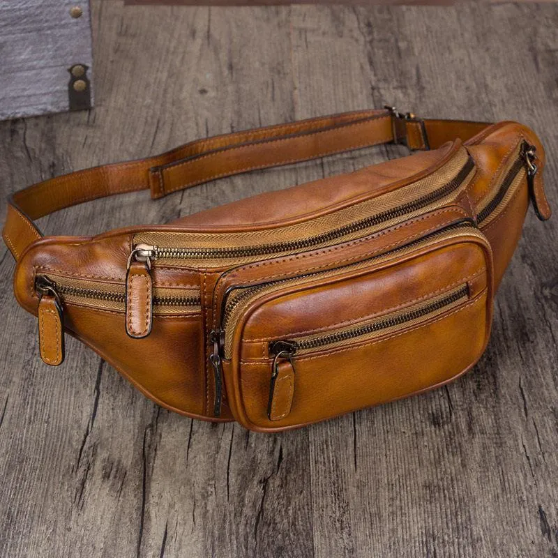 Red Leather Womens Fanny Pack Hip Belt Bags Brown Waist Bag Hip Bag Bum Bag for Women