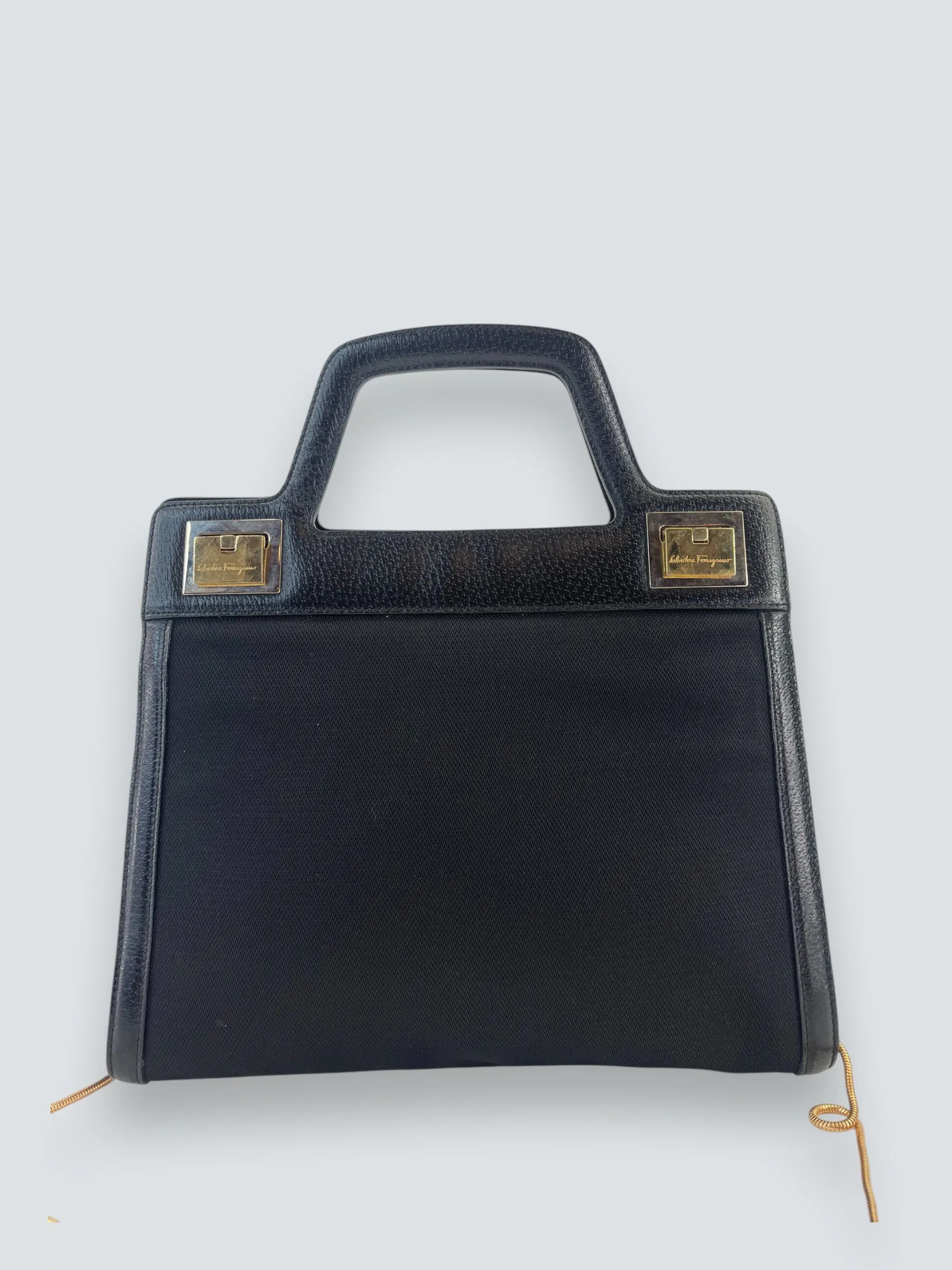 Salvatore Ferragamo Vintage Black Canvas & Leather Handbag