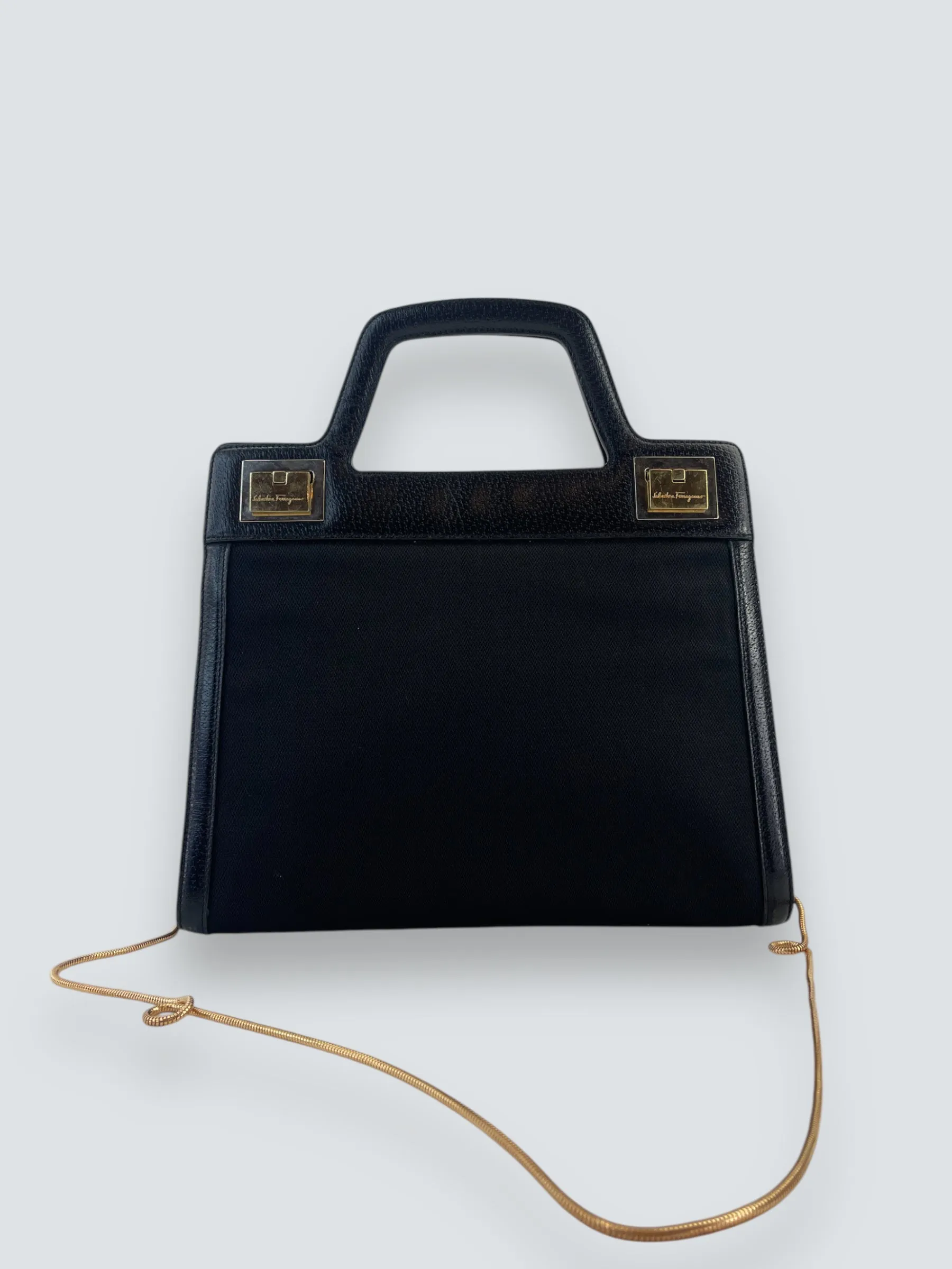 Salvatore Ferragamo Vintage Black Canvas & Leather Handbag