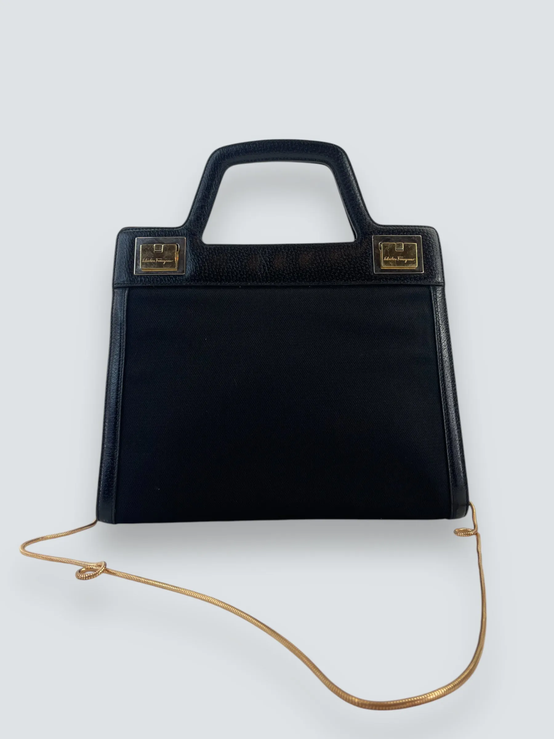Salvatore Ferragamo Vintage Black Canvas & Leather Handbag