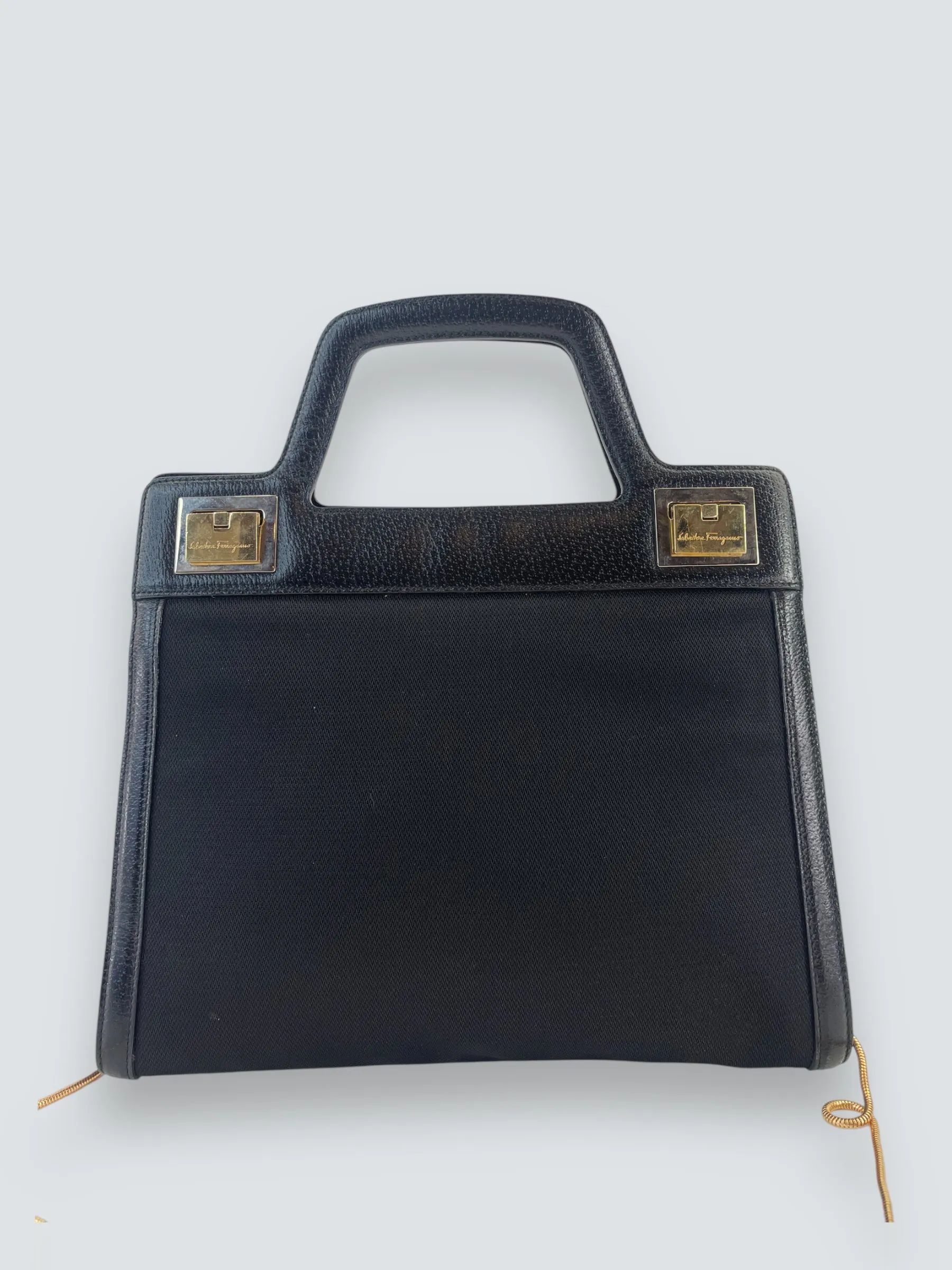 Salvatore Ferragamo Vintage Black Canvas & Leather Handbag