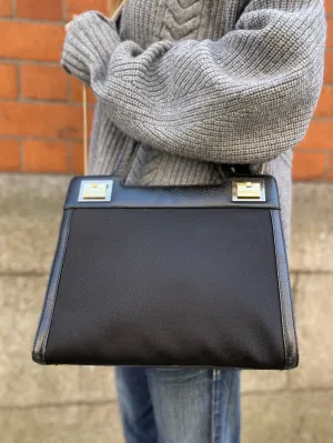 Salvatore Ferragamo Vintage Black Canvas & Leather Handbag
