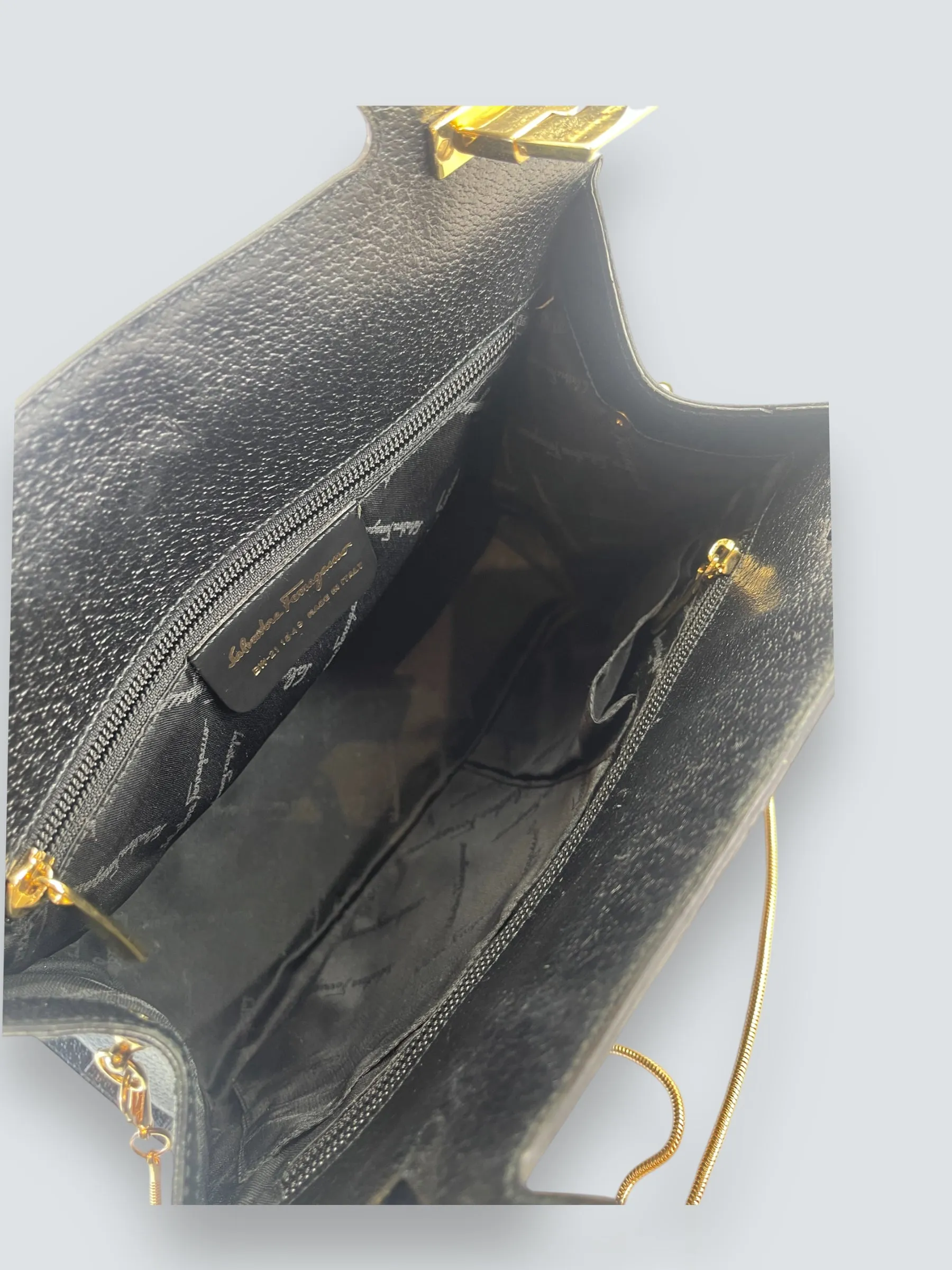 Salvatore Ferragamo Vintage Black Canvas & Leather Handbag