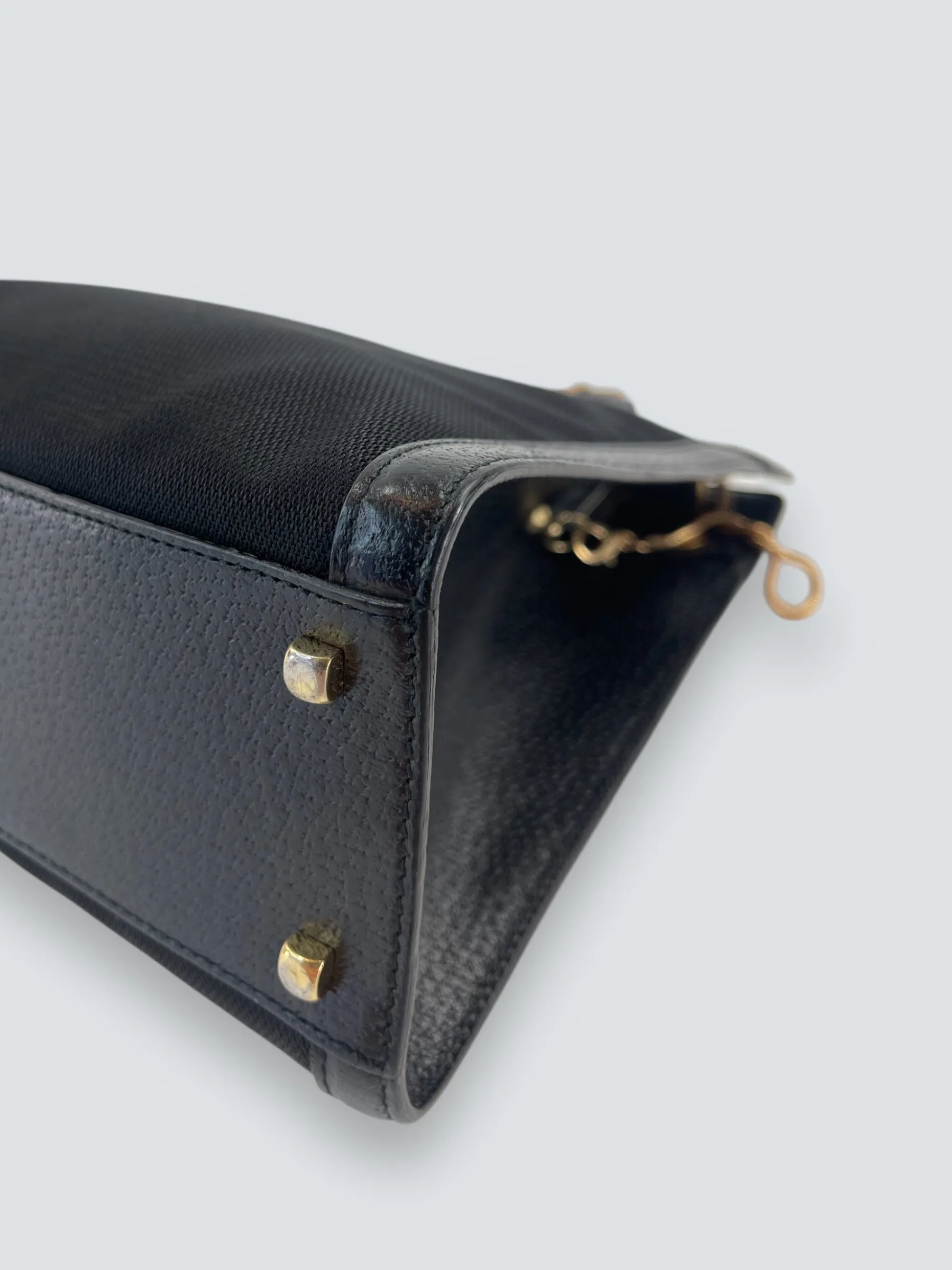 Salvatore Ferragamo Vintage Black Canvas & Leather Handbag